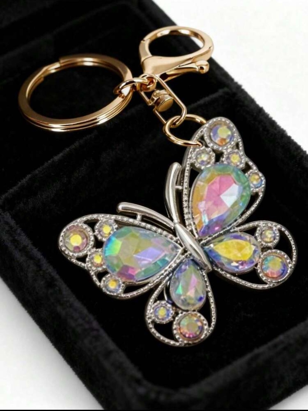 Iridescent Crystal Butterfly Keychain - Multicolor